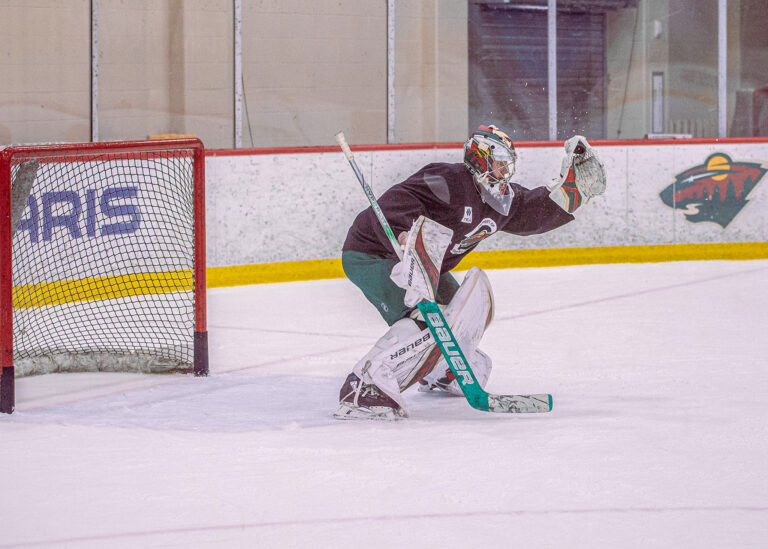 Hockey goalie in the crease during practice